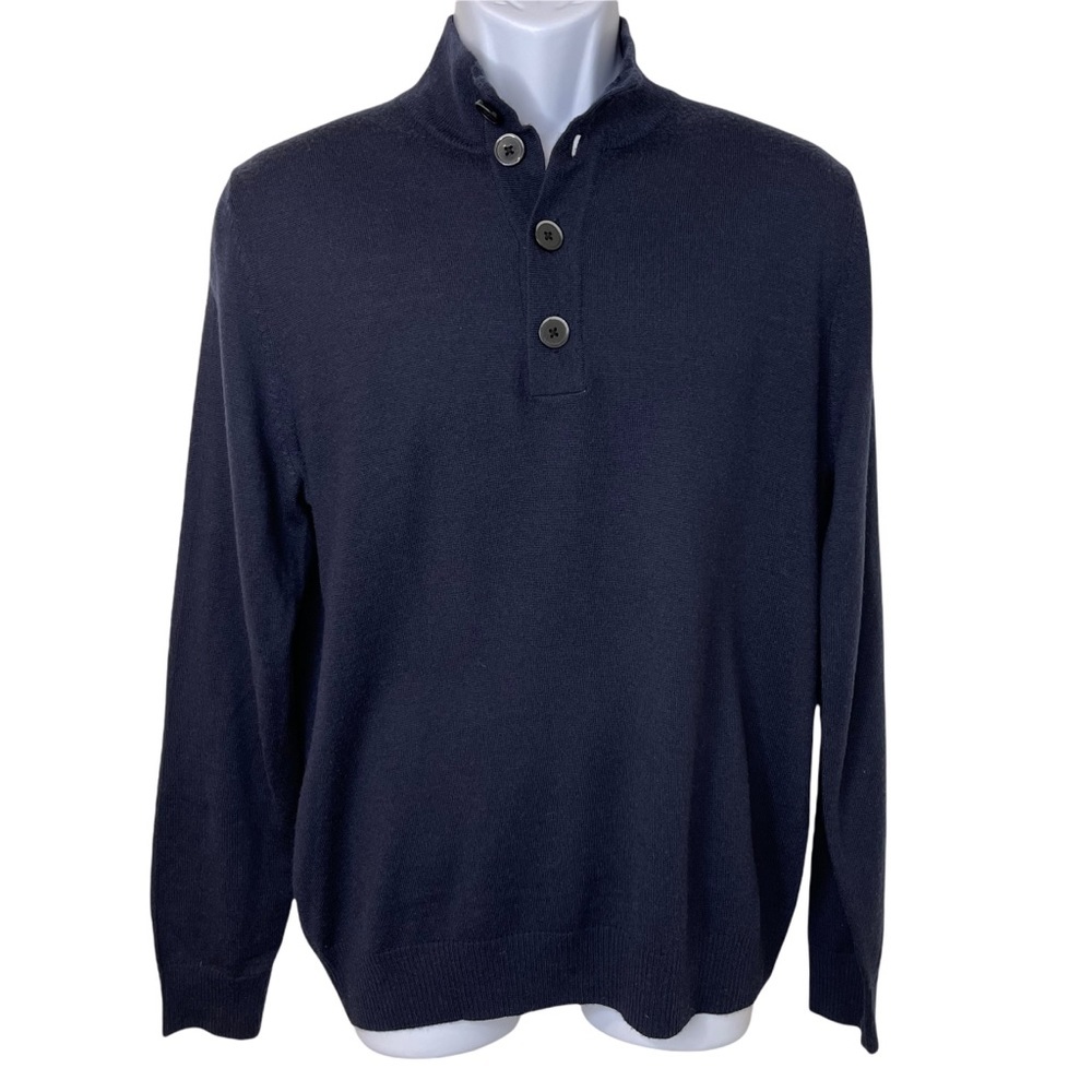 Apt 9 Merino Wool Blend Navy Blue Button Sweater Men's Size Large